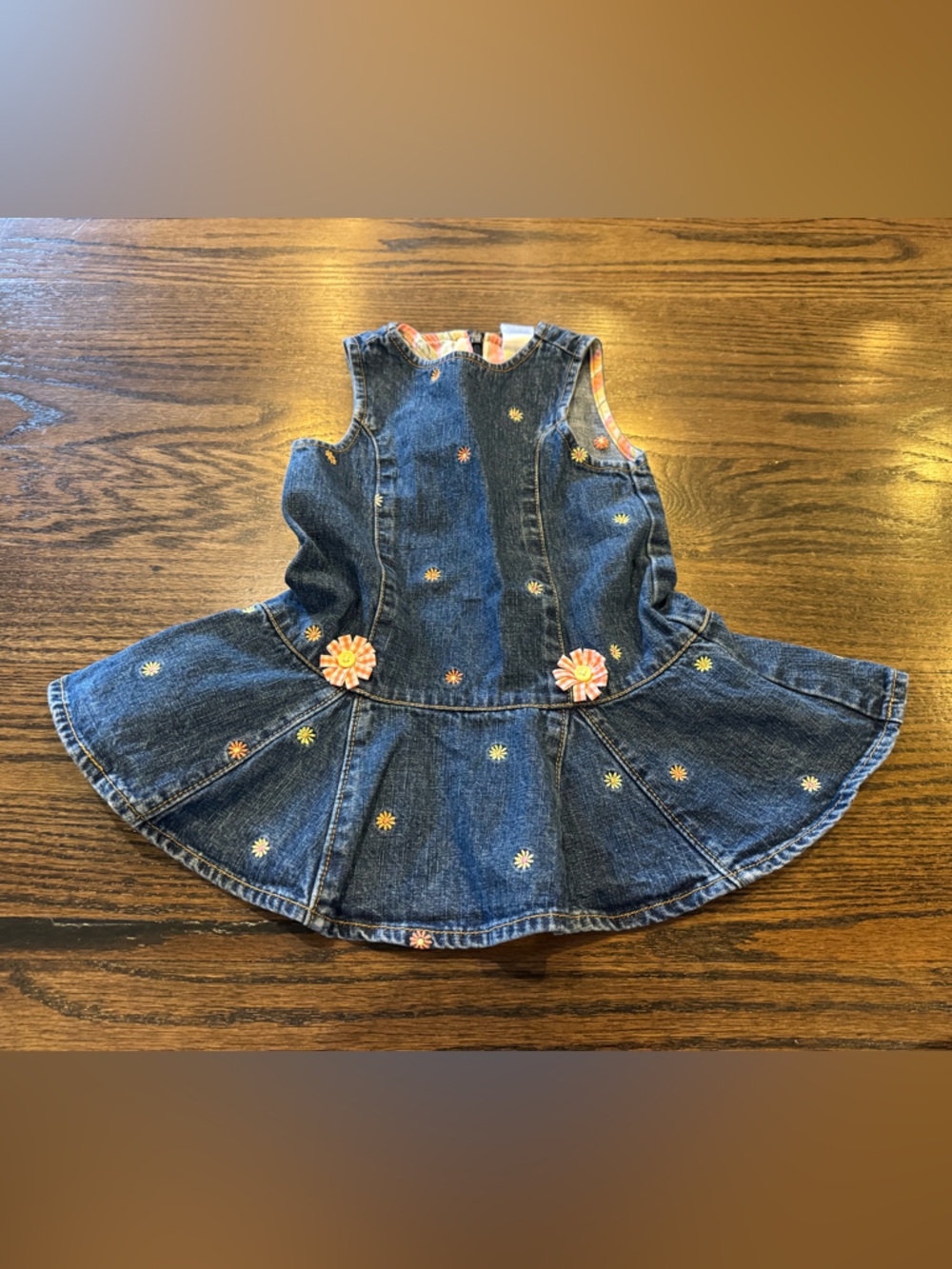 Gymboree Denim Dress with Floral Embroidery (Blue, Pink, Yellow)